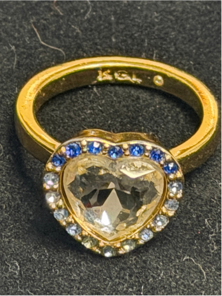 Women's Kg Gold Heart Ring With Blue And Clear Stones, One Size